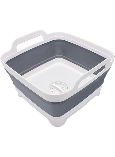 Collapsible Dish Basin with Drain Plug, Space Saving Outdoor Multiuse Foldable Sink Tub, Dishpan, Kitchen Storage Tray for Camping, Vegetable Washing