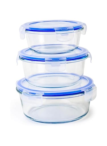 Mondex 3pcs round Borosilicate Glass Food Container with lid set 350ml 600ml 900ml Lunch box leak proof Silicone seal Lid