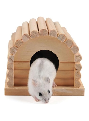 SKEIDO Durable Splitted Wooden Small Squirrel Cavia Hamster House Cabin Pet Supply Yellow Semicircular Tree Hole-shaped Sleeping Nest