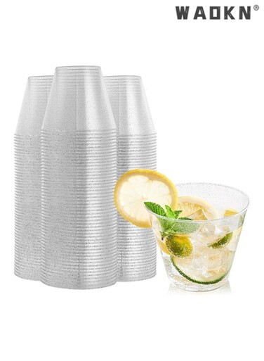 50 Pack Silver Glitter Plastic Cups 9 oz Clear Plastic Cups Tumblers, Fancy Disposable Hard Plastic Cups with Silver Glitter for Wedding Cups Elegant Party Cups