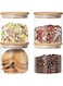 AKDC Set of 4 Round Glass Jar with Bamboo Lid, Kitchen Food Storage Containers Airtight Lids Cereals Canisters Jars for Pasta Spaghetti Tea Coffee Beans Candy Cookies Snacks (Mini - 500ML)