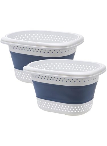 Homarket 2pack Laundry Hamper, Collapsible Handled Plastic Laundry Basket, Foldable Pop-Up Storage Container/Organizer (Blue)