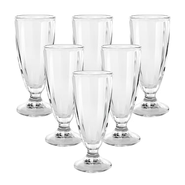 Ocean Glass Premium Milkshake and Ice Cream Sundae Glass, P00415 - Pack of 6   19 cm Tall Fountain Glass for Smoothies, Milkshakes, and Desserts   Elegant Paneled Footed Dessert Glass by Ocean