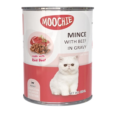 Moochie Mince With Beef In Gravy Cat Wet Food Can 400g  Pack of 12