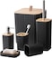 Bathroom Accessories Set 6 Piece Bath Ensemble Includes Soap Dispenser, Toothbrush Holder, Toothbrush Cup, Soap Dish for Decorative Countertop and Housewarming Gift (Black Square)