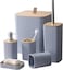 Bathroom Accessories Set 6 Piece Bath Ensemble Includes Soap Dispenser, Toothbrush Holder, Toothbrush Cup, Soap Dish for Decorative Countertop and Housewarming Gift (Grey Square)