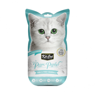 Kit Cat Purr Puree Tuna &amp; fibre Hairball Cat Treats - 4x15G