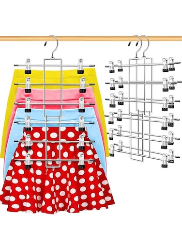 DONDONKA 2 Pack Pants-Hangers-Space-Saving with Clips,6 Tier Closet-Organizer-Pants-Hangers Closet-Organizer-Storage Jeans Skirts Hangers,Dorm Room Essentials for College Students Girls Boys