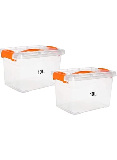 Premify 2pcs Plastic Storage Boxes, 10L Clear Stackable Containers With Lockable Lids, Clear Plastic Organizer &ndash; Transparent Box Storing Toys, Shoes, Kitchen Items, Snacks, Tools, Medicine