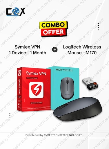 Symlex VPN   1 Devices 1 Month + Logitech M170 Wireless USB Mouse, 2.4GHz Wireless Technology, Optical Tracking, Up to 10m Wireless Range, Black,  Digital License   Same Day Delivery   Combo Pack