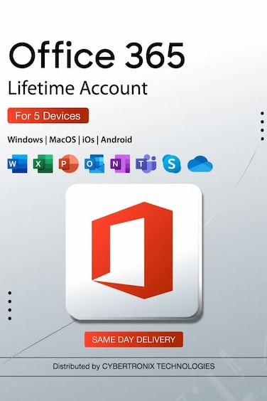 Microsoft Office 365 - Lifetime Account for 5 Devices   Windows, Android, MAC, iOS &amp; Online   Digital License   SAME DAY DELIVERY