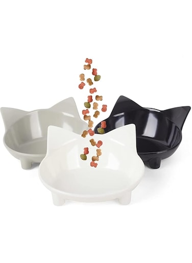N C Cat Bowls Anti-slip Multi-purpose Cat Food Bowl Pet Water Bowl Cat Feeding Bowl Set of 3 - Grey/Black/White