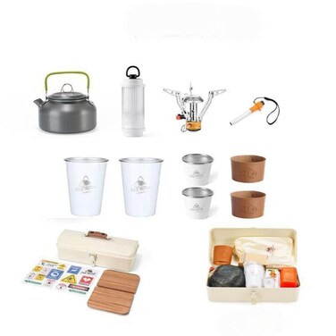 Tradeo Camping Cookware Set with Kettle, Stove, Cups &amp; Storage Box for Outdoor Use