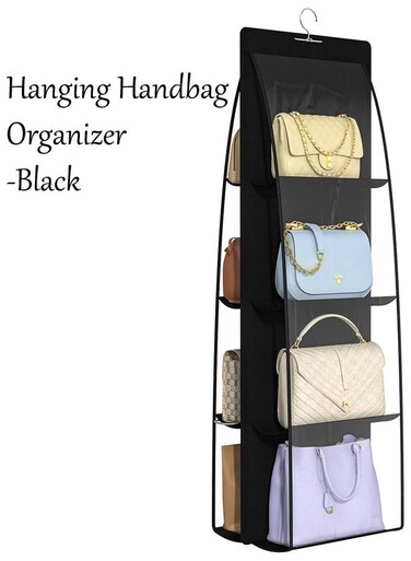 Hanging Organizer with 8 Pockets Foldable Oxford Cloth Hanging Purse Organizer Handbag Storage Hanger Closet Organizer for Family Closet Bedroom (Black)