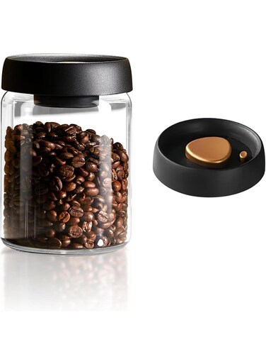 900ML Vacuum Glass Coffee Storage Jar, Borosilicate Glass Canister with Airtight ABS Lid, Sealed Container for Coffee Spices Biscuits