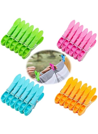 24 Pack Plastic Clothespins, Laundry Clothes Clips with Springs, Air Drying Clothing Pin Set, Firm Grip, Prevent Your Clothes Being Blown off, for Home Clothes Windproof Supplies