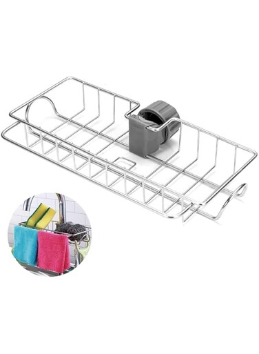 O Ozone Sink Organizer Kitchen Faucet Sponge Holder Stainless Steel Faucet Storage Rack Hanging Multifunction Faucet Shelf Bathroom/Kitchen/Bed Caddy, Sponge Brush Holder - Large