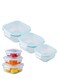 Tycom Glass Meal Prep Containers (3 pcs Square) - Glass Food Storage Containers with Lids, Glass Lunch Box, Portion Control, Airtight, Glass Bento Box Lunch Containers- 3P Square Blue