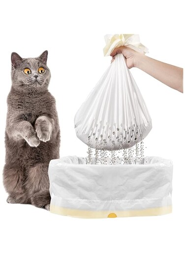 SKADE Cat Litter Bags,2 Pack - 14 Pcs Sifting Litter Box Liner,Drawstring Cat Heavy Duty Litter Box Liners,Jumbo Cat Litter Liners,Super Thick, 3s Clean, Litter Bags,Cat Litter Box Liners