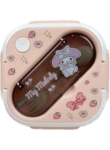 Homb&auml;de Bento Lunch Box. Cute patterns increase appetite. Three compartments and tableware separate food and vegetables, ensuring no cross contamination. (Pink Melody)