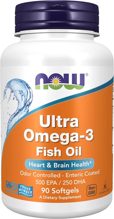 Now Foods Ultra Omega-3 Fish Oil 90 Softgels, Heart &amp; Brain Health, Odor Controlled - Enteric Coated 500 Epa / 250 Dha Softgels