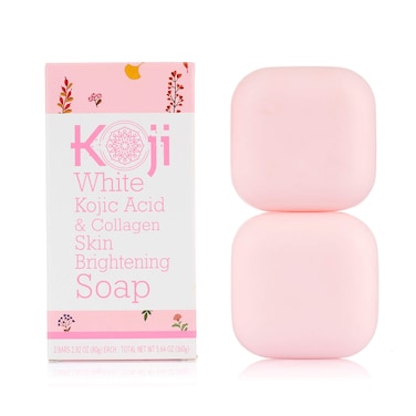 Koji White Kojic Acid &amp; Collagen Skin Brightening Soap for Face &amp; Natural Glowing Skin - Moisturizer, Body Cleansing Bar, Reduce the Appearance of Wrinkles, Vegan, Paraben-Free, 2.82 oz (2 Bars)