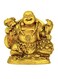 TIED RIBBONS Gold Plated Laughing Buddha on Chair with Ingot and Money Coin Statue Showpiece for Health, Wealth and Happiness(7 cm X 6 cm X 6 cm, Multicolour)