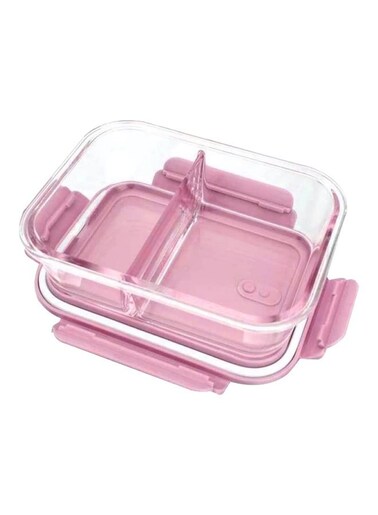2-Compartment Glass Lunch Box Container Pink