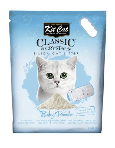 Kit Cat Classic Crystal Cat Litter &ndash; Baby Powder Scented 5L   Odor Control &amp; Dust Free