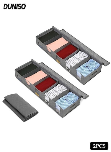 2 Pcs Under Bed Storage Bag, Foldable Underbed Storage bag with 5 Clear Windows,Clothes Storage Bag Organizer with Zipper and Handle&iuml;&frac14;&OElig;for Clothing, Shoes, Blankets, Sweaters, Toys,97*33*15cm&iuml;&frac14;&OElig;Grey