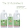 The 3 Musketeers - Plant Based Cleaners- Essential Trio for Gentle Care - Laundry Detergent 750ml + Fabric Softner 750ml + Bottle, Toys &amp; Dishwash 500 ml
