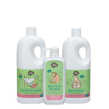 The 3 Musketeers - Plant Based Cleaners- Essential Trio for Gentle Care - Laundry Detergent 750ml + Fabric Softner 750ml + Bottle, Toys &amp; Dishwash 500 ml