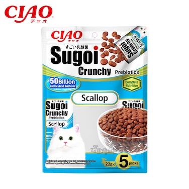 Inaba CIAO Sugoi Crunchy Scallop Flavor Plus Prebiotics  Pack of 6
