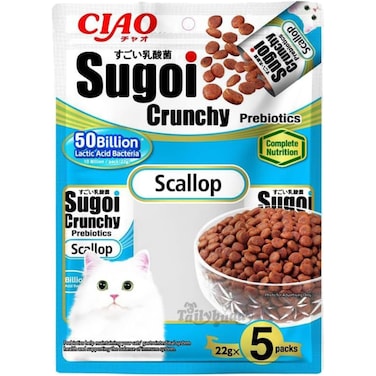 Inaba Ciao Sugoi Crunchy Scallop Flavor Plus Prebiotics Cat Treat - 5PCS/PK - 110g, Delicious &amp; Healthy Snack, Training Treat