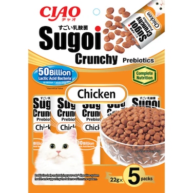 Inaba Ciao Sugoi Crunchy Chicken Flavor Plus Prebiotics Cat Treat - 5PCS/PK - 110g, Delicious &amp; Healthy Snack, Training Treat