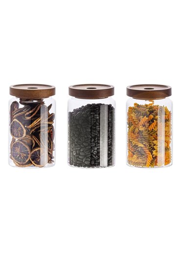 Airtight Glass Storage Jar with Acacia Wood Air-tight Lid ,3 Pack Borosilicate Glass Kitchen Canisters 800ml