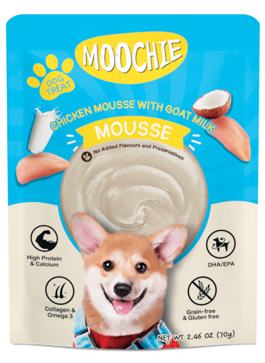 Moochie Dog Mousse - Chicken with Goat Milk Pouch 70g  Pack of 12