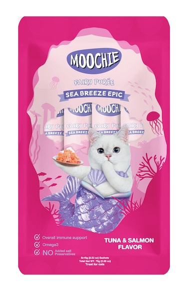 Moochie Sea Breeze Epic Tuna &amp; Salmon Flavor 5x15g - pouch  Pack of 12