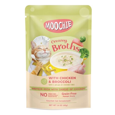 Moochie Kitten Creamy Broth With Chicken &amp; Broccoli 40g - pouch  Pack of 12