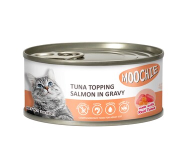 Moochie Adult Tuna Topping Salmon 85g - can  Pack of 12
