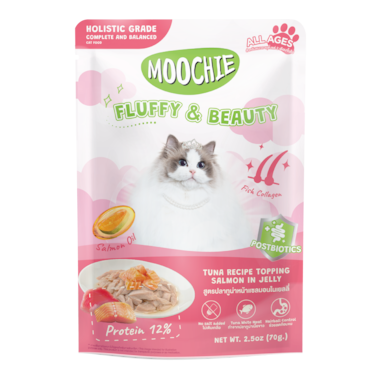 Moochie Tuna Recipe Topping Salmon In Jelly Cat Food for Fluffy &amp; Beauty 70g  Pack of 12