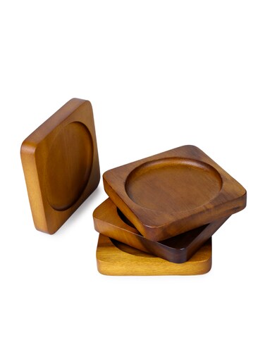 Billi 4 PC Coaster Set &ndash; Acacia Wood Drink Coasters, Table Protectors, Heat-Resistant Beverage Coasters for Home D&eacute;cor, Dining, and Kitchen Accessories &ndash; &Oslash;10 cm