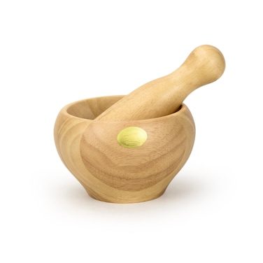 Billi Wooden Mortar and Pestle Rubberwood Spice Grinder Set 15cm &ndash; Manual Herb Crusher for Garlic, Masala &amp; Spices, Durable Natural Wood Kitchen Grinding Tool