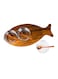 Billi Fish-Shaped Acacia Wood Condiment Set &ndash; Includes 3 Glass Bowls and 3 Wooden Spoons, W18.5 x L40.5 x H6.2 cm &ndash; Stylish Acacia Wood Serving Tray for Sauces, Spices, and Snacks