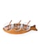 Billi Fish-Shaped Acacia Wood Condiment Set &ndash; Includes 3 Glass Bowls and 3 Wooden Spoons, W18.5 x L40.5 x H6.2 cm &ndash; Stylish Acacia Wood Serving Tray for Sauces, Spices, and Snacks