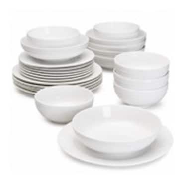 Mikasa Swirl Porcelain Dinnerware Set, 24 Piece, Elegant White Tableware Set