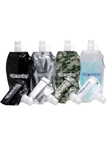 ACTIVIVA Collapsible Reusable Water Bottle with Carabiner Clip Light Weight Leak Proof Foldable Drinking Water Bottle - Non-Toxic BPA Free - 16.9 oz - 4 Pack 4.75"w x 10"h black