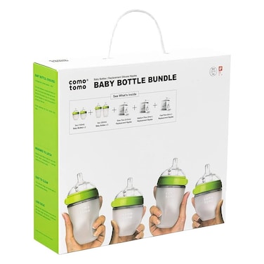Comotomo Baby Feeding Bottles With Replacement Silicone Nipples-Green, Bundle Pack of 10 Pieces