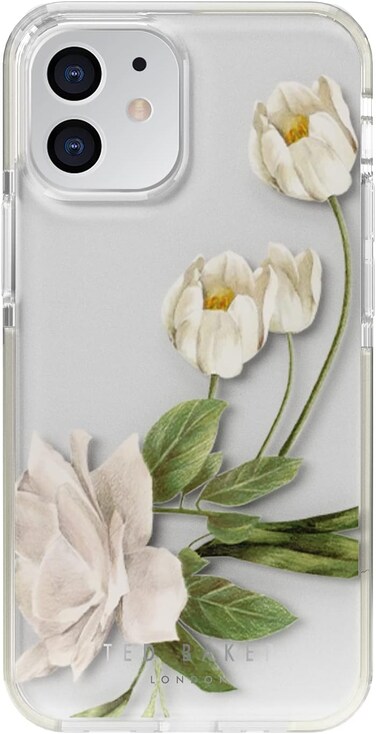 TED Baker iPhone 12 Mini Anti-Shock Floral Case, Elegant Drop Protection Cover, Tpu Bumper, Wireless Charging Compatible, Women/Girls Phone Case, Elderflower Clear