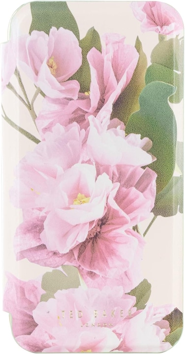 TED Baker iPhone 15 Pro Max, Rich Vegan Leather And Electroplated Back Shell For Protection, Mirror Folio, Flower Placement